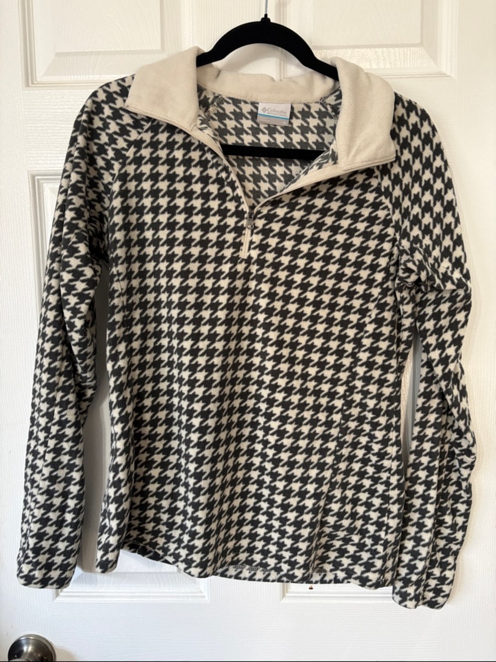 Columbia Black & Cream Houndstooth Quarter-Zip Fleece Pullover